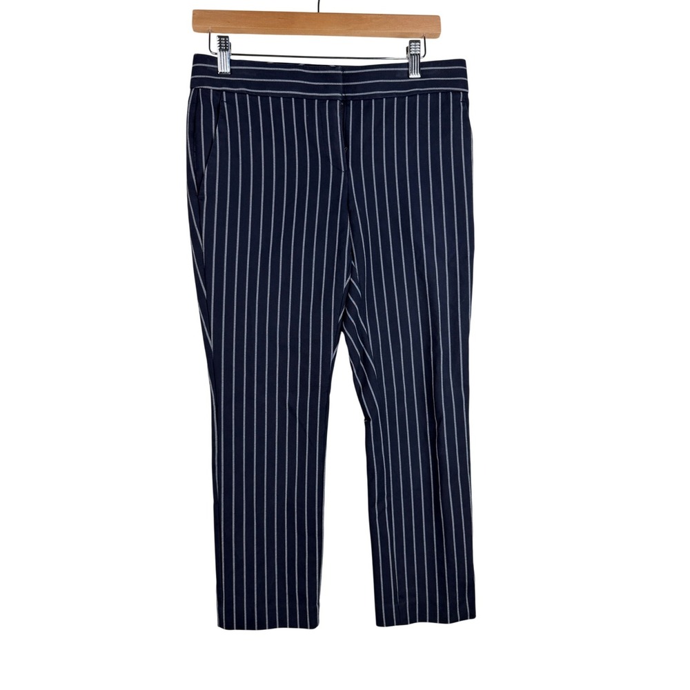 Ann Taylor Womens Petite Devin Fit Pants Size 2P Blue White Striped Cropped